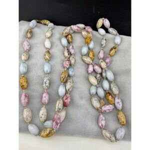 Vintage Glass Beaded Necklace Speckled Egg Pastel  48"